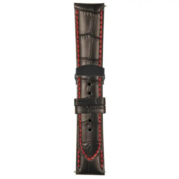 Black and Red Mens Crocodile Embossed Strap with Deployant Matte Black Clasp