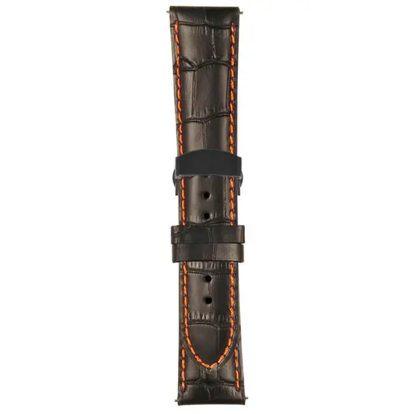 Black and Orange Mens Crocodile Embossed Strap with Deployant Matte Black Clasp