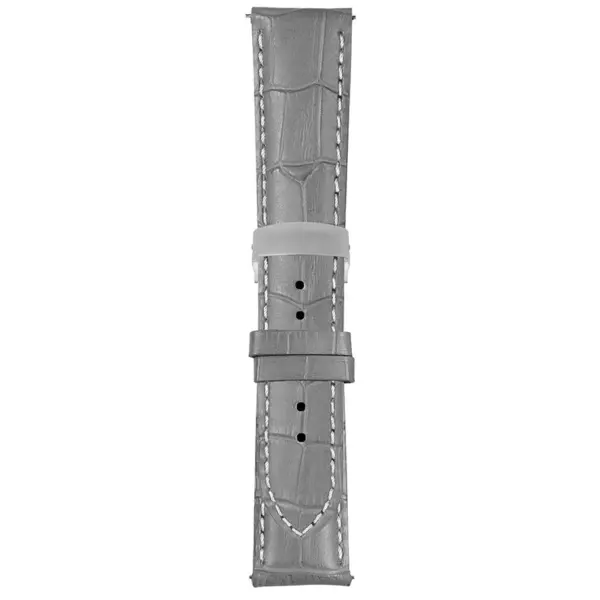 Grey and White Mens Crocodile Embossed Strap with Deployant Brush Silver Clasp
