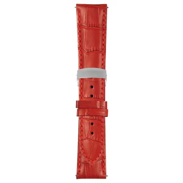 Red Mens Crocodile Embossed Strap with Deployant Brush Silver Clasp