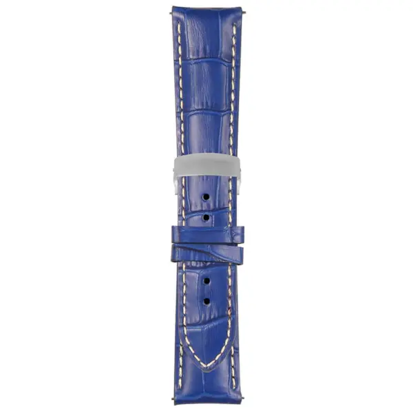 Blue and White Mens Crocodile Embossed Strap with Deployant Brush Silver Clasp