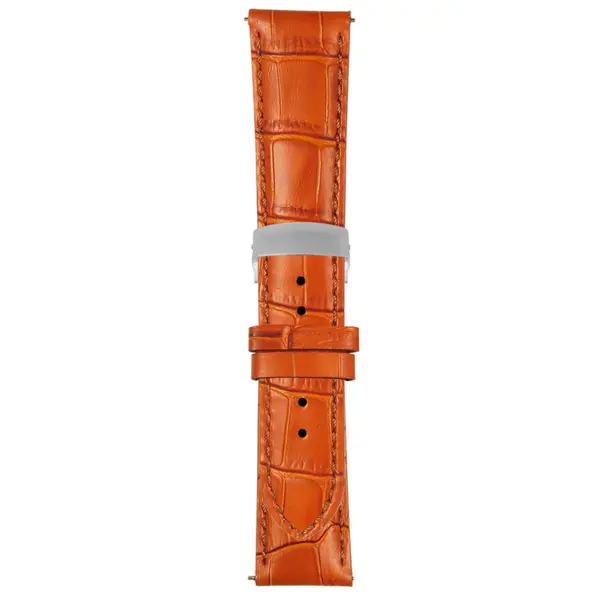 Tan Mens Crocodile Embossed Strap with Deployant Brush Silver Clasp