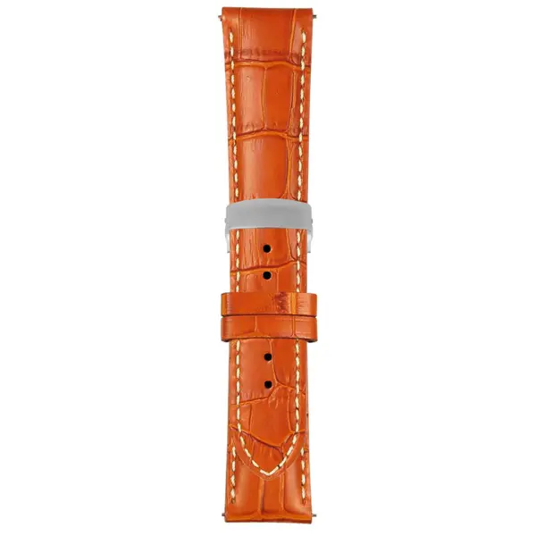 Tan and White Mens Crocodile Embossed Strap with Deployant Brush Silver Clasp