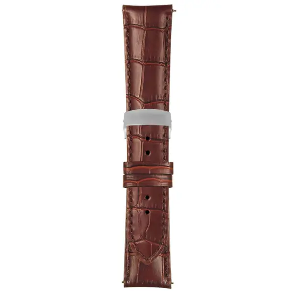 Brown Mens Crocodile Embossed Strap with Deployant Brush Silver Clasp