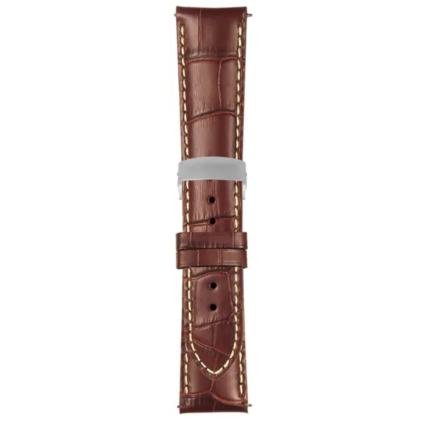 Brown and White Mens Crocodile Embossed Strap with Deployant Brush Silver Clasp