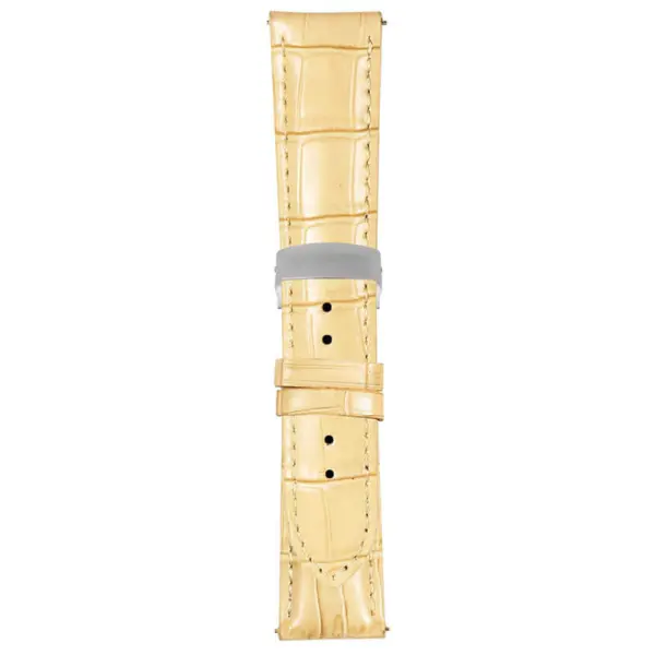 Beige Mens Crocodile Embossed Strap with Deployant Brush Silver Clasp