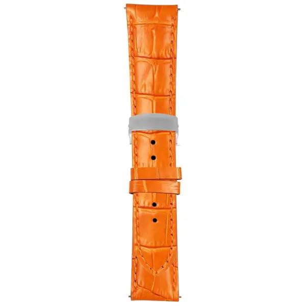 Orange Mens Crocodile Embossed Strap with Deployant Brush Silver Clasp