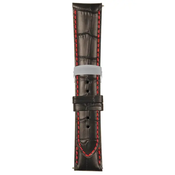 Black and Red Mens Crocodile Embossed Strap with Deployant Brush Silver Clasp