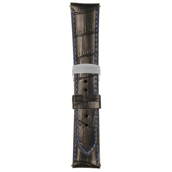 Black and Blue Mens Crocodile Embossed Strap with Deployant Brush Silver Clasp
