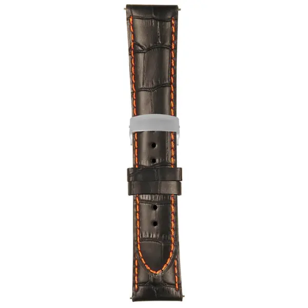 Black and Orange Mens Crocodile Embossed Strap with Deployant Brush Silver Clasp