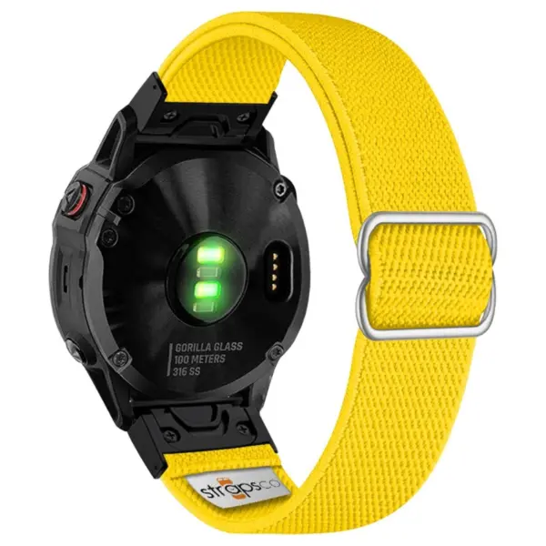ny100.10.mb Back Yellow StrapsCo Nylon Stretch Watch Band Strap For Garmin QuickFit Devices