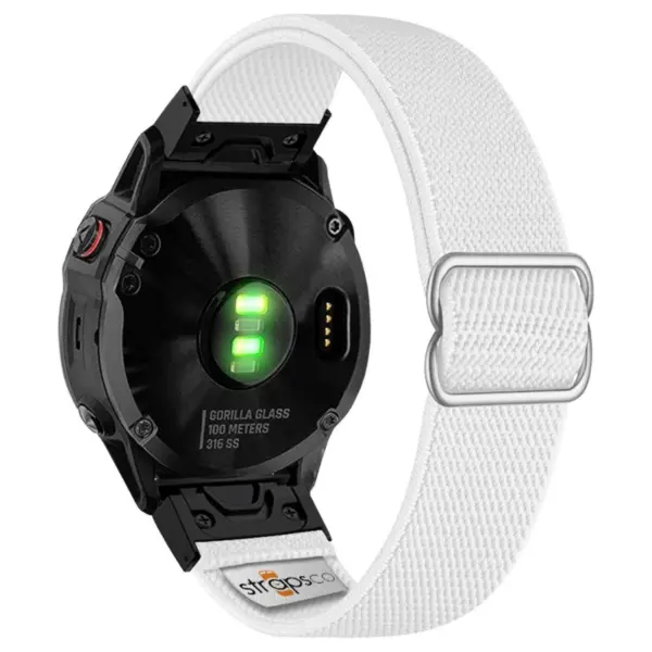 ny100.22.mb Back White StrapsCo Nylon Stretch Watch Band Strap For Garmin QuickFit Devices