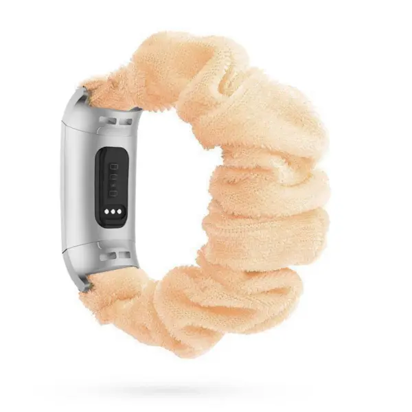 Fb.w2.17 Main Beige StrapsCo Fuzzy Elastic Scrunchie Watch Band Strap For Fitbit Charge 4 & Charge 3