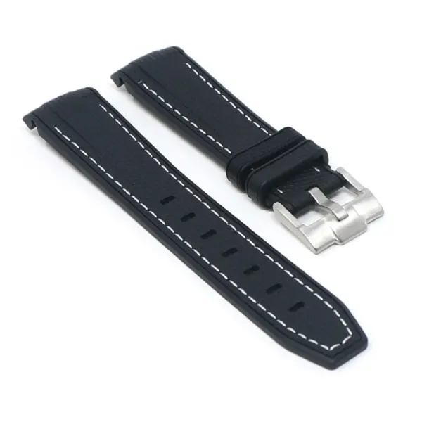 ms1.1.22 Angle Black & White StrapsCo Fitted Stitched Rubber Strap For Omega X Swatch Moonswatch