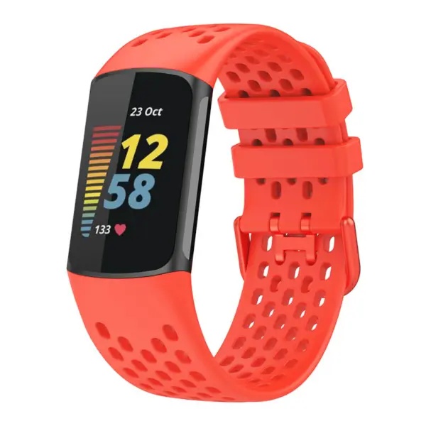 Fb.r71.6 Main Red StrapsCo Rubber Sport Band For Fitbit Charge 5 Silicone Strap