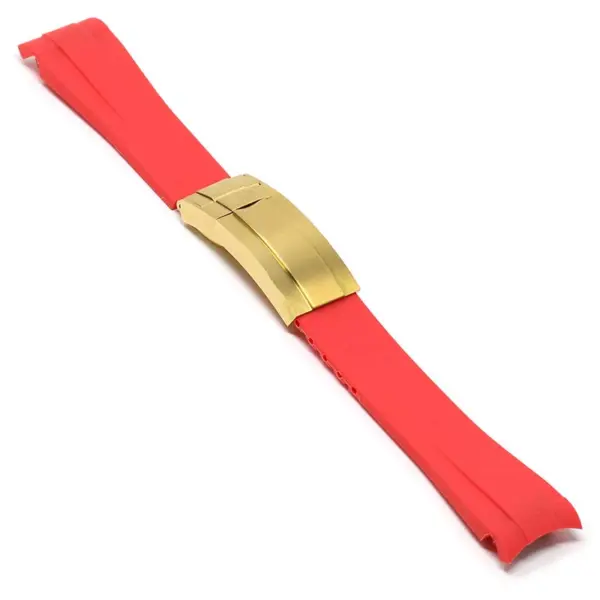 r.rx1 .6.yg Main Red Yellow Gold Clasp StrapsCo Silicone Rubber Replacement Watch Band Strap For Rolex With Curved Ends