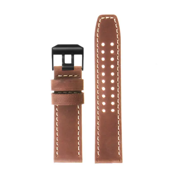 Lmx1.3.mb Vintage Leather Strap In Tan With Matte Black Buckle