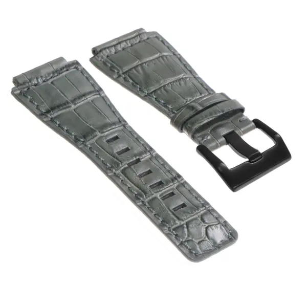 br6.7.mb DASSARI Croc Embossed Leather Watch Strap for Bell Ross in Grey with Matte Black Buckle 1
