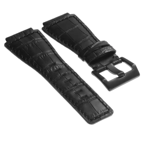 br6.1.mb DASSARI Croc Embossed Leather Watch Strap for Bell Ross in Black with Matte Black Buckle 1