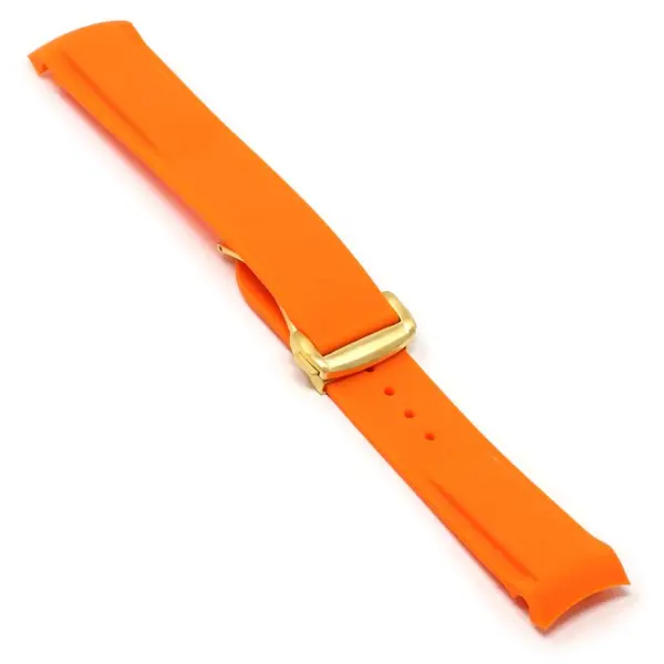 R.om1.12.yg Angle Orange (Yellow Gold Clasp) StrapsCo Silicone Rubber Watch Band Strap With Deployant Clasp For Omega Seamaster
