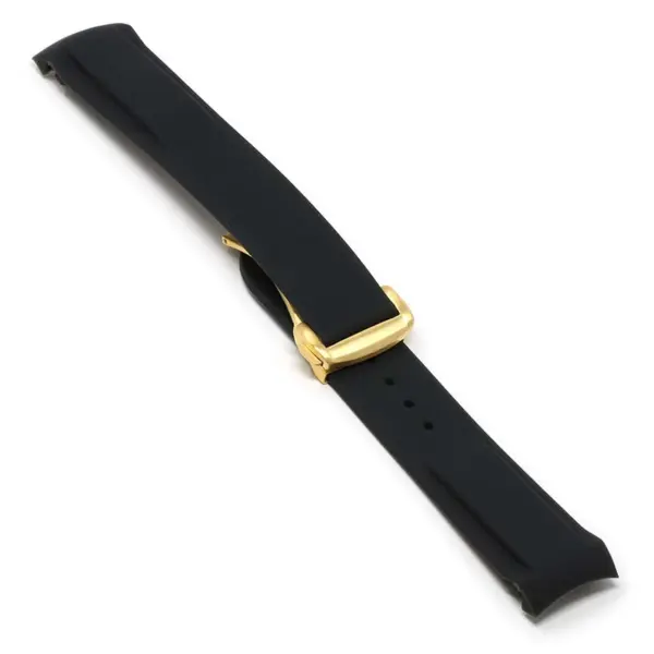 R.om1.1.yg Angle Black (Yellow Gold Clasp) StrapsCo Silicone Rubber Watch Band Strap With Deployant Clasp For Omega Seamaster