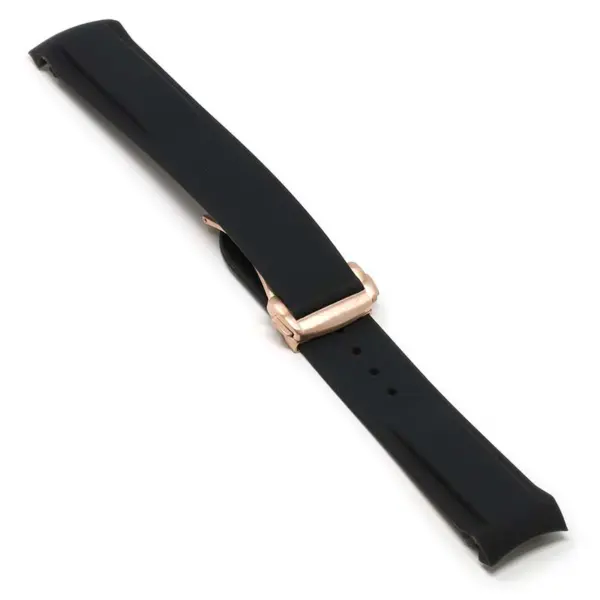 R.om1.1.rg Angle Black (Rose Gold Clasp) StrapsCo Silicone Rubber Watch Band Strap With Deployant Clasp For Omega Seamaster