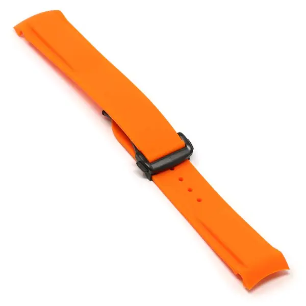 R.om1.12.mb Angle Orange (Black Clasp) StrapsCo Silicone Rubber Watch Band Strap With Deployant Clasp For Omega Seamaster