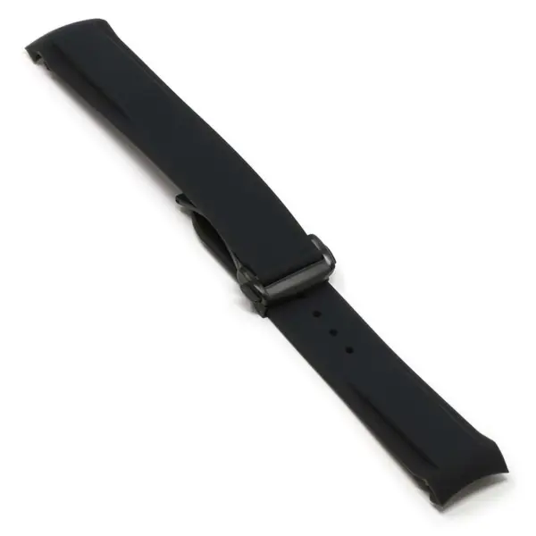 R.om1.1.mb Angle Black (Black Clasp) StrapsCo Silicone Rubber Watch Band Strap With Deployant Clasp For Omega Seamaster