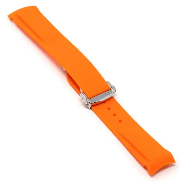 R.om1.12.ps Angle Orange (Polished Silver Clasp) StrapsCo Silicone Rubber Watch Band Strap With Deployant Clasp For Omega Seamaster