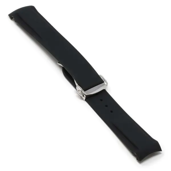 R.om1.1.ps Angle Black (Polished Silver Clasp) StrapsCo Silicone Rubber Watch Band Strap With Deployant Clasp For Omega Seamaster