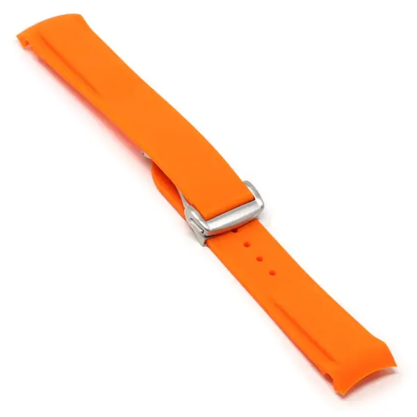 R.om1.12.bs Angle Orange (Brushed Silver Clasp) StrapsCo Silicone Rubber Watch Band Strap With Deployant Clasp For Omega Seamaster