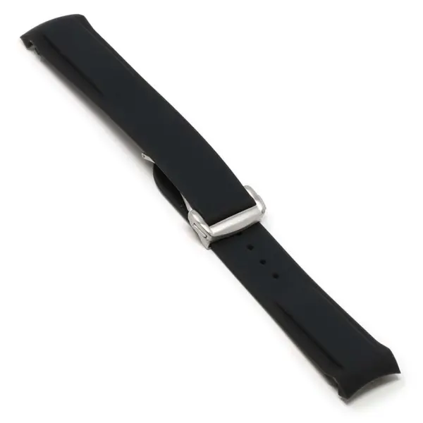 R.om1.1.bs Angle Black (Brushed Silver Clasp) StrapsCo Silicone Rubber Watch Band Strap With Deployant Clasp For Omega Seamaster