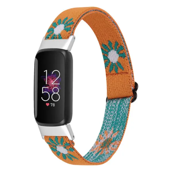 fb.ny40.d1 Main Flower Power Orange StrapsCo Patterned Nylon Strap for Fitbit Luxe