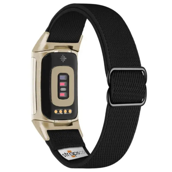 ny100.1.cg Back Black StrapsCo Nylon Stretch Watch Band Strap For Fitbit Charge 5 and Fitbit Charge 6