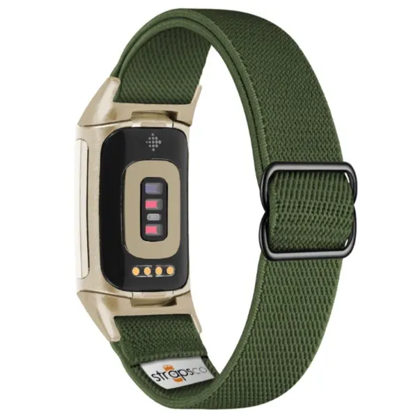 ny100.11.cg Back Army Green StrapsCo Nylon Stretch Watch Band Strap For Fitbit Charge 5 and Fitbit Charge 6