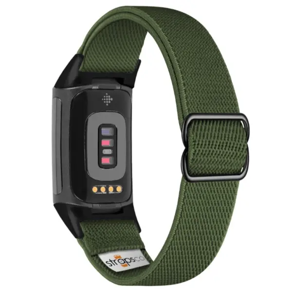 ny100.11.mb Back Army Green StrapsCo Nylon Stretch Watch Band Strap For Fitbit Charge 5 and Fitbit Charge 6