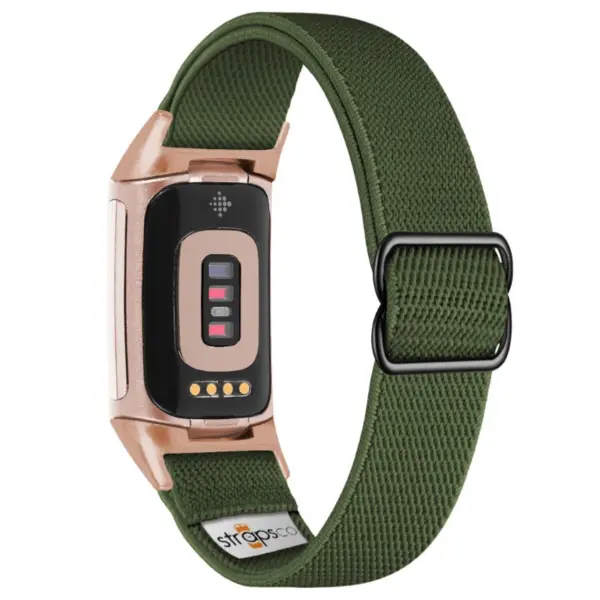 ny100.11.rg Back Army Green StrapsCo Nylon Stretch Watch Band Strap For Fitbit Charge 5 and Fitbit Charge 6