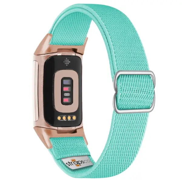 ny100.11b.rg Back Mint Green StrapsCo Nylon Stretch Watch Band Strap For Fitbit Charge 5 and Fitbit Charge 6