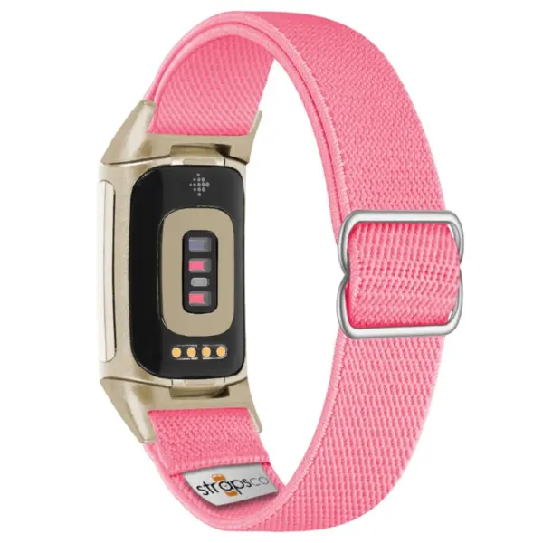 ny100.13.cg Back Pink StrapsCo Nylon Stretch Watch Band Strap For Fitbit Charge 5 and Fitbit Charge 6