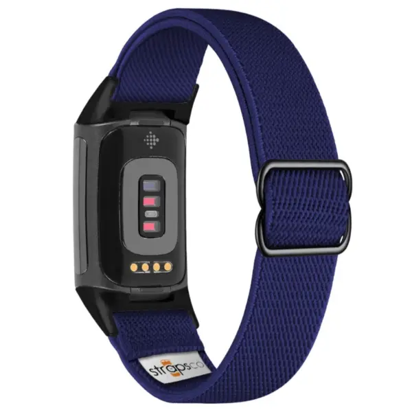 ny100.5.mb Back Blue StrapsCo Nylon Stretch Watch Band Strap For Fitbit Charge 5 and Fitbit Charge 6