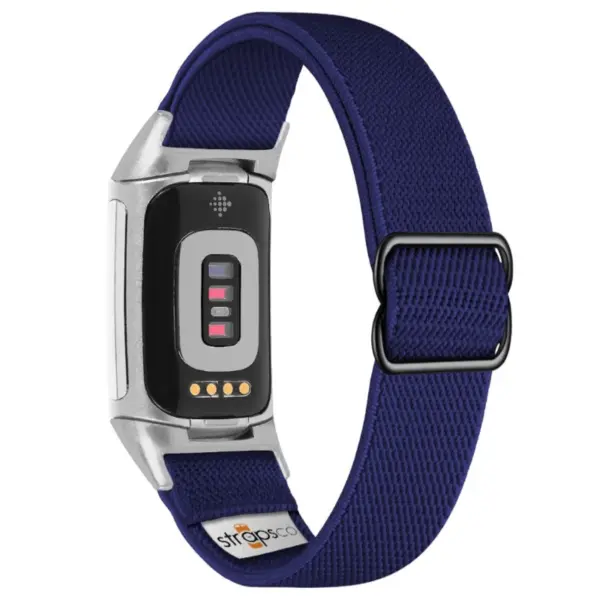 ny100.5.ss Back Blue StrapsCo Nylon Stretch Watch Band Strap For Fitbit Charge 5 and Fitbit Charge 6