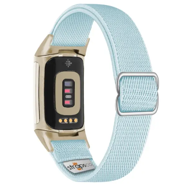 ny100.5b.cg Back Light Blue StrapsCo Nylon Stretch Watch Band Strap For Fitbit Charge 5 and Fitbit Charge 6