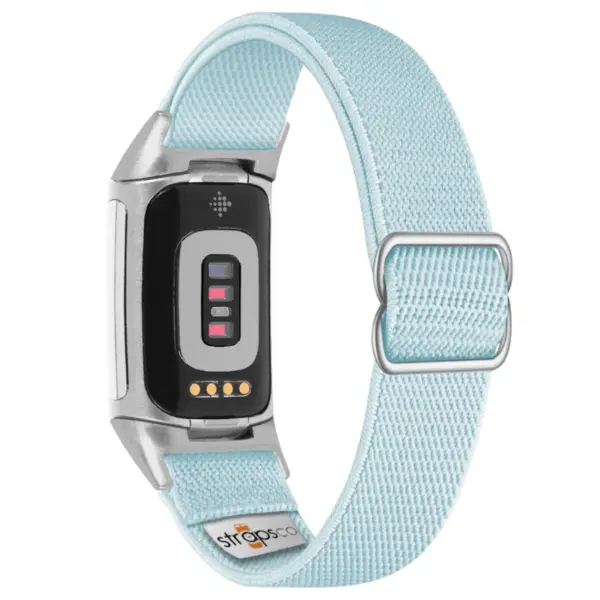 ny100.5b.ss Back Light Blue StrapsCo Nylon Stretch Watch Band Strap For Fitbit Charge 5 and Fitbit Charge 6