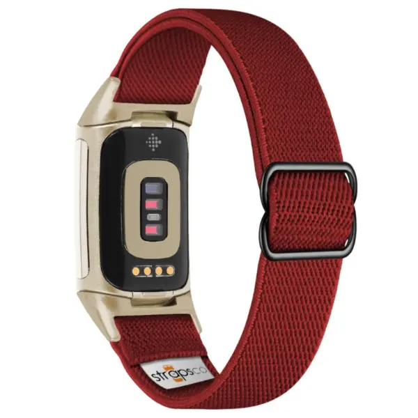ny100.6b.cg Back Dark Red StrapsCo Nylon Stretch Watch Band Strap For Fitbit Charge 5 and Fitbit Charge 6