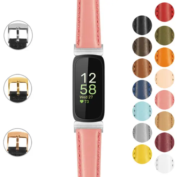 st19 Dark Pink Gallery StrapsCo Everyday Leather Watch Band Strap For Fitbit Inspire 3