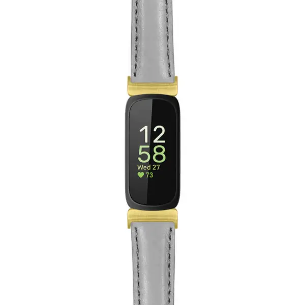 fb.in3.st19 Main Grey StrapsCo Womens Smooth Leather Gold Adapter Watch Band Strap 14mm
