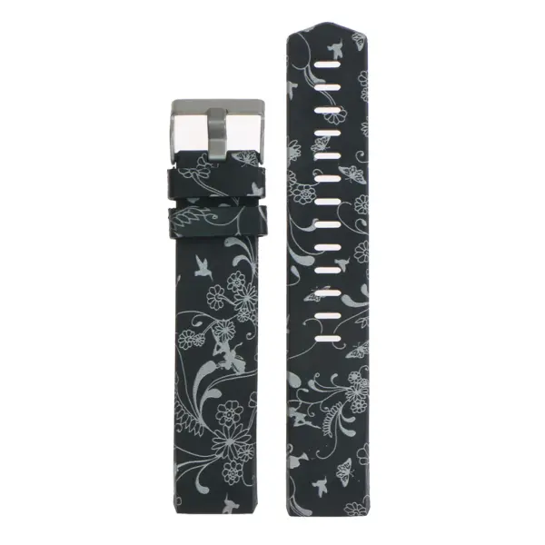 FIXfb.r12.i Silicone Strap For Charge 2 W Humming & Bird Flowers Silver 2
