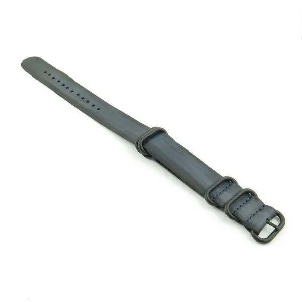 Distressed Leather Nato Strap In Black With Heavy Duty Matte Black Rings Pic2