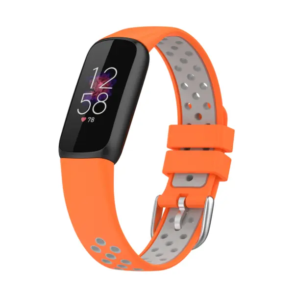 Fb.r68.12.7 Main Orange & Gray StrapsCo Perforated Rubber Sport Strap For Fitbit Luxe Silicone