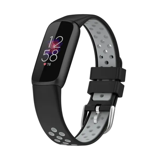 Fb.r68.1.7 Main Black & Gray StrapsCo Perforated Rubber Sport Strap For Fitbit Luxe Silicone